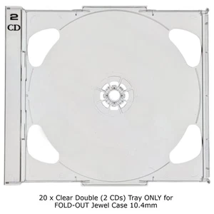 20 Clear Double (2 CDs) Tray for FOLD-OUT 10.4mm Jewel Case 2 Discs Tray Only - Afbeelding 1 van 12