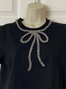 Anthropologie Maeve Women’s Crystal Embellished Black Short Sleeve Top Sz XS - Picture 1 of 8