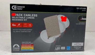 Commercial Electric 3 Pack Canless Seletable Lumen + CCT 6 in. Recessed Kit - Image 1 of 2