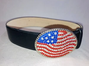 rhinestone flag belt buckle black belt - Picture 1 of 3