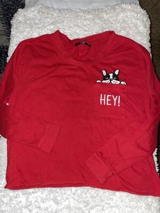 Love Peace & Lazy Days girls sz. XL red crop tee w/ pocket dog. Adorable, fun - Picture 1 of 6