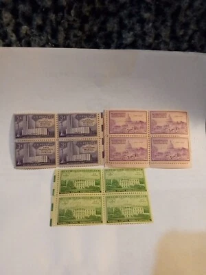 MINT NH OG THREE 3 CENT STAMP BLOCKS CV 5.60 - Image 1 of 4