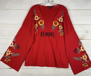 INC Concepts Sweater Womens 3X Red Floral Embroidered Top FEMME Bell Sleeve NWT - Picture 1 of 9