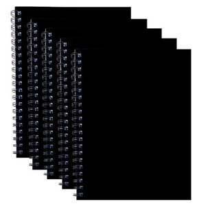 (Pack 5) A4 Wirebound Hard Cover Notebook Perforated Ruled 140 Pages 68GSM Black - Picture 1 of 11