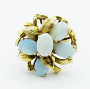 Vintage Nachlass Retro 14k Gelbgold natürlicher Opal Blume Cocktail Ring - Bild 1 von 6