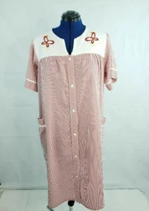 Anthony Richards Womens Housecoat Red Stripe Notch Neck Embroidered 10 R100 - Picture 1 of 8