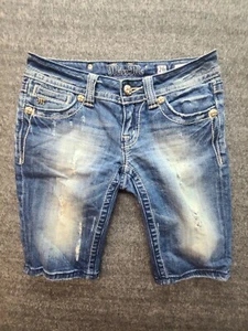 Miss Me Bermuda Shorts Womens 26 Peace Sign Denim Jorts Embellished Cowgirlcore - Picture 1 of 13