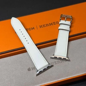 Apple Watch Hermès Simple Tour Bracelet Cuir Blanc 42mm,41mm,40mm Très bon état ! - Photo 1 sur 8