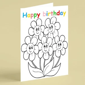 Colouring card with flowers birthday card - girl daughter granddaughter friend - Picture 1 of 1