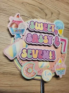 Sassy Sweet Seven, with Name & Age Personalised Cake Topper Birthday Boy Girl - Picture 1 of 11