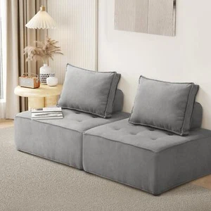 Oikiture 2PCS Modular Sofa Lounge Chair Armless Adjustable Back Linen Grey - Picture 1 of 10