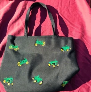 JOHN DEERE Tote Bag Purse Embroidered Tractors Country Farm Black - Picture 1 of 4