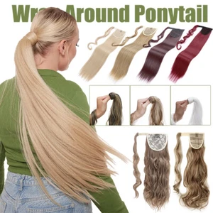 Wrap On Ponytail Straight Wave Pony Tail Long 100% Natural as Human Hairpiece UK - Picture 1 of 151