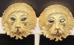 Pendientes Nina Ricci Años 80 Cabeza de León Grande Tono Dorado - Imagen 1 de 6