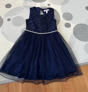 Speechless Girl's Dress Blue 4 Glitter Lace Embellished-Waist - Picture 1 of 3