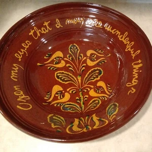 Ned Foltz 2003 Redware Pottery Hand Turned 12" Bowl With Verse Slip Decorated - Picture 1 of 7