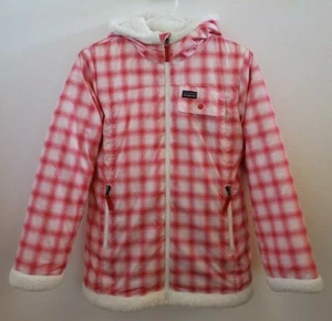 Patagonia Winter Jacket Girls Size L (12) pink white checkered hooded - Picture 1 of 4