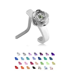 316L Surgical Steel L Bend Nose Stud Ring Rose Flower CZ Nose Hugger Gauge 20G - Picture 1 of 7