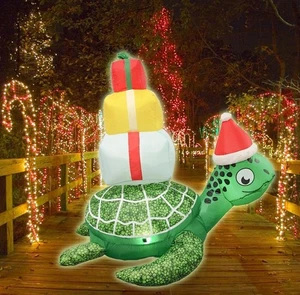 Sombrero de Papá Noel inflable tortuga de Navidad regalo 3,5' LED iluminación decoración de patio exterior - Imagen 1 de 9