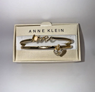 Nuevo en caja Juego de brazaletes corazón pavé amor dorado Anne Klein $28 Foto 1 de 4