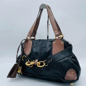 CHLOE Kerala Horse Charm Leather Bag Black Brown Shoulder Bag from Japan Used - Picture 1 of 10