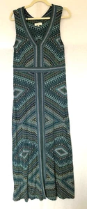 EAST Dress 14 Blue Multi Jersey V-Neckline Sleeveless Maxi Length - Picture 1 of 10