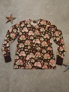 Peaches Womens Long Sleeve Button Down Medical Scrub Top Size Small 2 Pocket - Picture 1 of 4