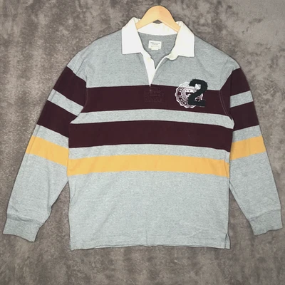 Camisa de Rugby American Eagle Para Hombres Grande Gris Borgoña Dorado Rayas Manga Larga Y2K Foto 1 de 4