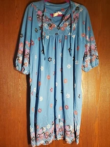 Vintage 1960s Fortrel Women's Floral House Dress Lorac Original Blue Floral Med. - Picture 1 of 5