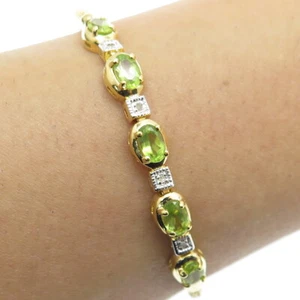 DBJ DEE BERKLE 925 Sterling Silver Gold Plated Real Diamond Peridot Bracelet 7" - Picture 1 of 5