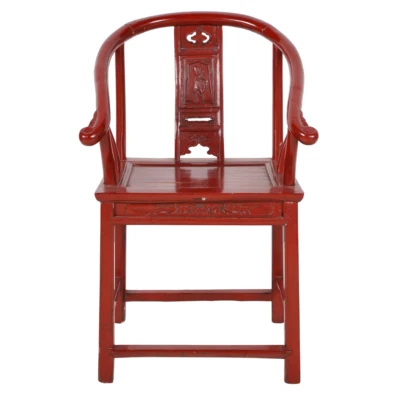EARLY 20TH C ANTIQUE CHINESE RED PAINTED HORSESHOE ARMCHAIR (AF2-102) - Image 1 of 4