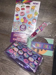 Claire’s Glitter Rainbow donut cosm bag sticker book diary kitty lip gloss Lot - Picture 1 of 6