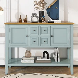 Console Table with Storage Retro Entryway Table w/4 Drawers and 2 Cabinet Doors - Picture 1 of 27