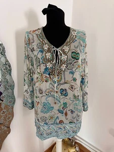 MALVIN Paisley print beaded neck L silk blend - Picture 1 of 5