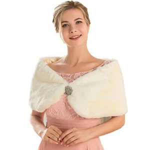 Faux Fur Shawl Wedding Beige Fur Wraps Shawls Sleeveless Bridal Fur Stole for... - Picture 1 of 7