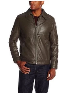 595 $ NEUVE veste homme Emanuel Ungaro 2XL marron cuir vert moto cuir - Photo 1/12