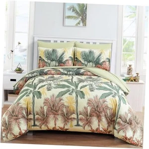 Botanical Comforter Set 7 Pieces Palm Tree Bed in a Bag, King Green - Picture 1 of 8