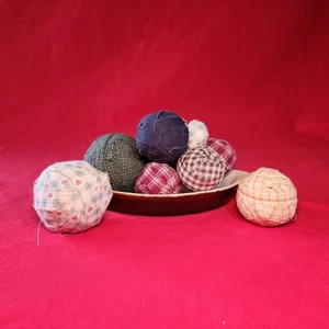 Americana Homespun Rag Balls Centerpiece Rustic Decor 9 Balls - Picture 1 of 8