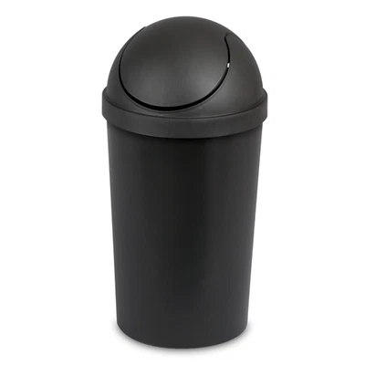 3 Gal. round Swingtop Wastebasket Plastic, Black - Image 1 of 4