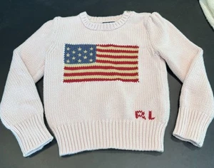 Girls Ralph Lauren Flag Cotton Crewneck Sweater Size 6 - Picture 1 of 8