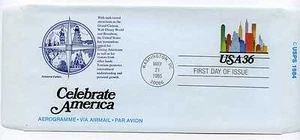 Aerograma de viaje Urban Skyline UC59 36c, sellos aristocrat, FDC - Imagen 1 de 1