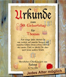 Urkunde Personalisiertes Geschenk Geschenkidee 50. Geburtstag Jubiläum Spruch - Bild 1 von 1