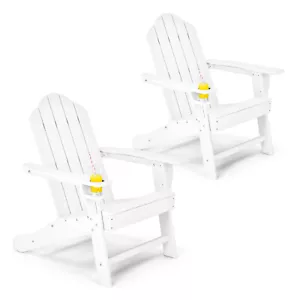 2PCS Patio Adirondack Chair Weather Resistant Garden Deck W/Cup Holder White - Picture 1 of 7