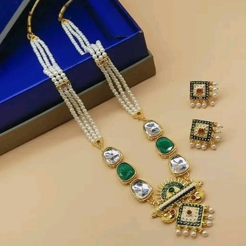 VETEMENTS Collana lunga Kundan verde da sposa gioielli tempio dorato orecchino partywear perle