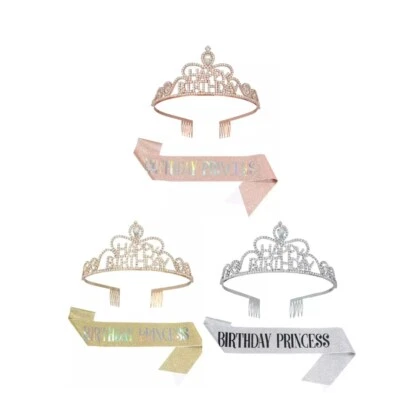 Juego de faja de tiara de feliz cumpleaños, princesa de feliz cumpleaños, tiara de fiesta de cumpleaños Foto 1 de 4
