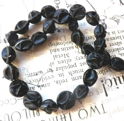 Jet black glass beads butterfly style 10mm strand - Image 1 of 3