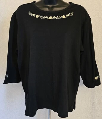 Basic Editions Womens Shirt Top Blouse Size X 0X Black Floral - Image 1 of 4