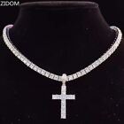 Men Women Hip Hop Cross Pendant Necklace with 4mm Zircon Tennis Chain Iced Out B