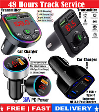 Bluetooth Wireless Car Charger & FM Transmitter MP3 Radio 2 USB + Type-C Adapter