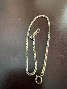 VINTAGE 12 INCH SIMMONS POCKET WATCH CHAIN, GREEN AND WHITE GOLD FILLED - Picture 1 of 4